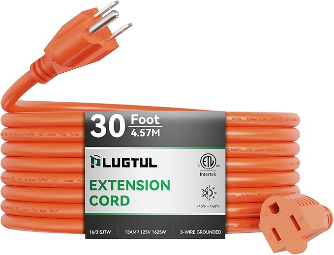Outdoor Extension Cord 30 FT Waterproof, 16/3 Gauge Heavy Duty 3 Prong Extension Cord, 13A 1625W SJTW, ETL Listed, Great for Garden and Home, Orange