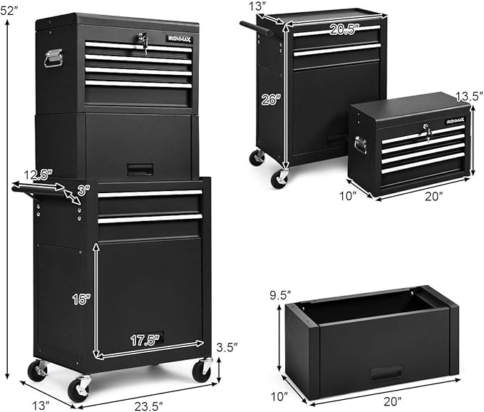 Goplus Tool Chest, 3-in-1 Rolling 6 Drawers Tool Cabinet with Detachable Top Toolbox, Middle Tool Storage, Universal Lockable Wheels, Protective Liner, Auto Lock, Metal Tool Box for Garage Workshop