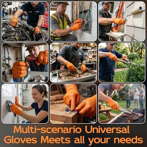 HEAVY DUTY 8 Mil Orange Nitrile Gloves, Diamond Textured Disposable Industrial Mechanic Rubber Gloves 1000PCs