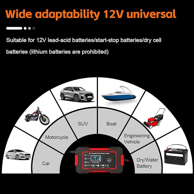 Mandark Car Battery Charger, 12V 6A Smart Fully Automotive Battery Trickle Charger, Portable Vehicle Battery Maintainer Desulfator with Temperature Compensation, Universal for SUV RV Truck (Red)