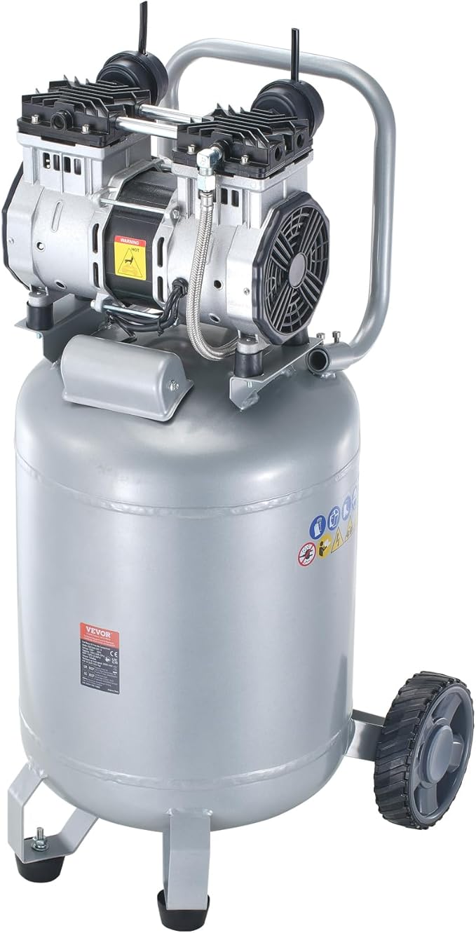 VEVOR 13-Gallon Air Compressor, 2HP, 4.6 SCFM@90PSI, Oil-Free Tank, 66dB Quiet Operation, Ideal for Tire Inflation, Woodworking, Auto Repairs, and Spray Painting (Maximum Pressure 125 PSI)