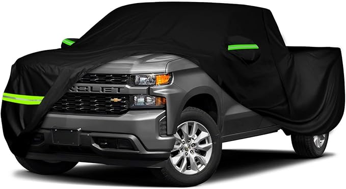 Waterproof Car Cover Compatible with Chevrolet Silverado/GMC Sierra 1500/2500/3500 Crew Cab 6.6ft Bed 2014-2025, 420D All Weather Car Cover with Zipper Door for Snow Rain Dust Hail Protection
