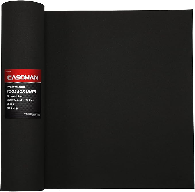 CASOMAN Professional Tool Box Liner and Drawer Liner - 24 inch (Wide) x 24 feet (Long), Non-Slip,Easy Cut, Black