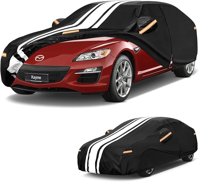 Kayme Heavy Duty Car Cover Custom Fit for Mazda RX-7 RX7 RX-8 RX8 (1978-2013), Outdoor Full Exterior Cover with Tape and Towel, Rain Snow Sun UV Protection.