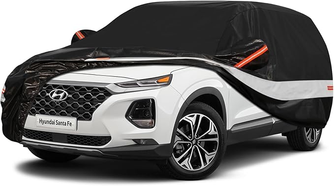 10 Layers SUV Car Cover Custom Fit for Hyundai Santa Fe (2006-2024) Waterproof All Weather for Automobiles, Outdoor Full Cover Rain Sun UV Protection with Cotton.Black