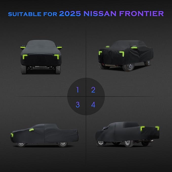 Pickup Truck Cover Custom Fit for Nissan Frontier 2004-2026, 6 Layers Truck Cover Waterproof All Weather for Automobiles,Outdoor Full Exterior Cover,Rain, Sun, Wind Protection,Black