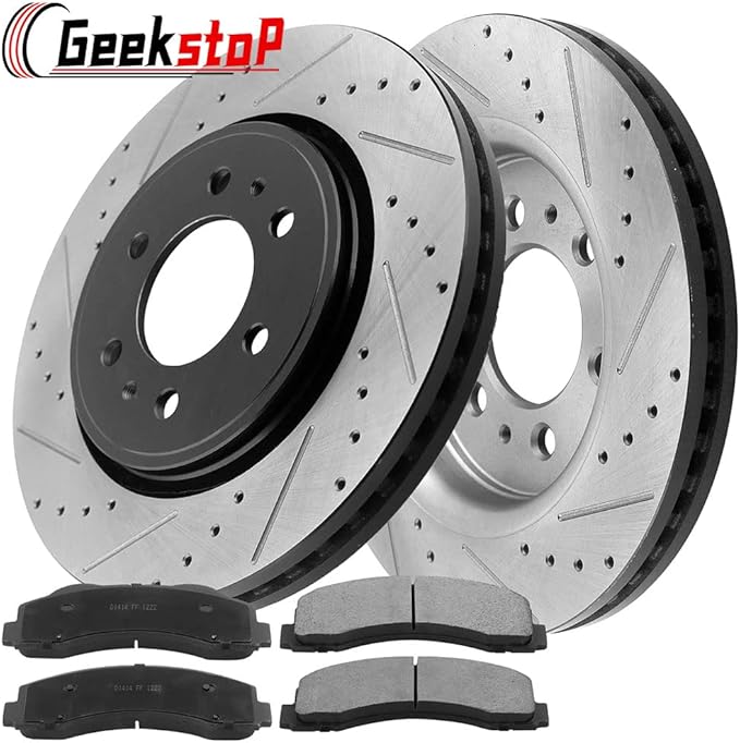 Front Brake Rotors and Pads Kit for 2010-2020 Ford F150, 2010-2021 Ford Expedition, 2010-2021 Lincoln Navigator Drilled and Slotted E-Coating Disc Brake Rotors Ceramic Brake Pads