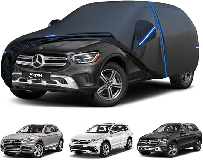 Kayme SUV Car Cover Custom Fit for Mercedes Benz GLC 300 350e, Volkswagen Tiguan Allspace, Audi Q5 SQ5, Windproof Upgraded & 100% Waterproof. All-Weather Full Exterior Cover Rain Sun Snow Protector.