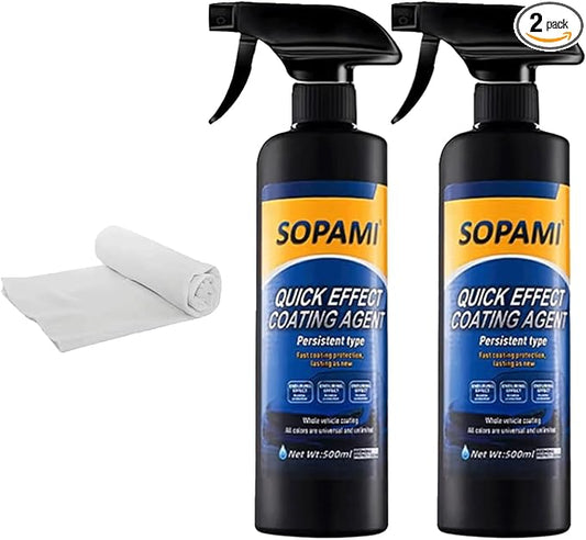 Sopami Car Coating Spray, Quick Effect Coating Agent - 33.8 FL OZ Car Scratch Wax Polish Spray Waterless Wash, Quickly Coat Car Wax, Oil Film Emulsion Glass Cleaner with towel for All Car