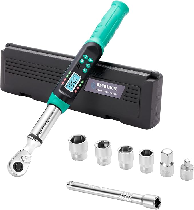 Digital Torque Wrench 3/8 Drive, 5–99.6 Ft-lbs / 6.8–135 N·m, ±2% Accuracy, Dual-Direction Ratchet, Electric Torque Wrench with Buzzer & LED Indicator for Bike, Motorcycle, Auto Repair