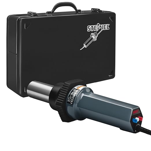 Steinel HG 5000 E Case - a powerful 230 V heat gun with 28 cfm hot air output and fully intelligent electronic temperature and airflow control, LED temperature display showing selected and actual temperature, High-performance tool with 3400 W, 35035