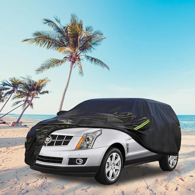 KouKou Waterproof SUV Car Cover Suitable for Cadillac SRX from 2009 to 2016, 7 Layers Windproof All Weather Waterproof Outdoor Cover Sun Rain UV Dust Snow Protection. Black