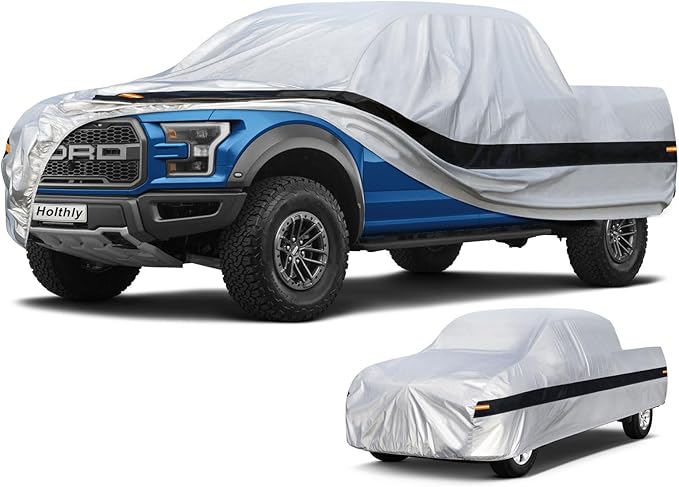 10 LayerTruck Cover Waterproof All Weather. Pickup Truck Cover Rain Snow UV Dust Protection. Length: 210-230 inches, Universal Fit for Ford F150 Chevy Silverado Dodge Ram 1500.