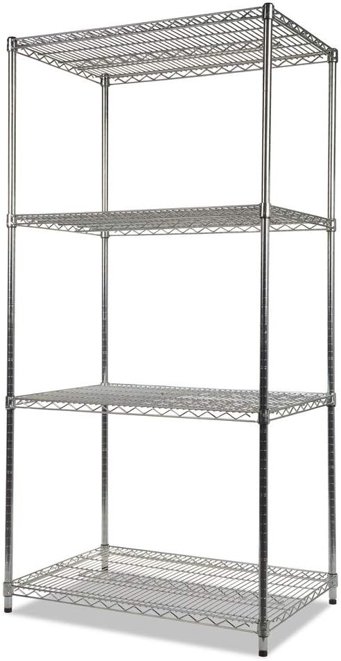 Alera ALE Industrial Heavy Duty Wire Shelving Starter Kit, 4-Shelf, 36w x 24d x 72h, Silver
