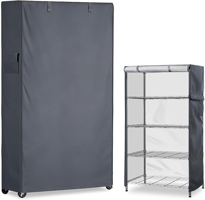 Waterproof Shelf Cover,600D Heavy Duty Dustproof Storage Wire Rack Covers,Outdoor Shelving Covers for Wire Shelves with Zipper 36''x14''x54'',Grey.