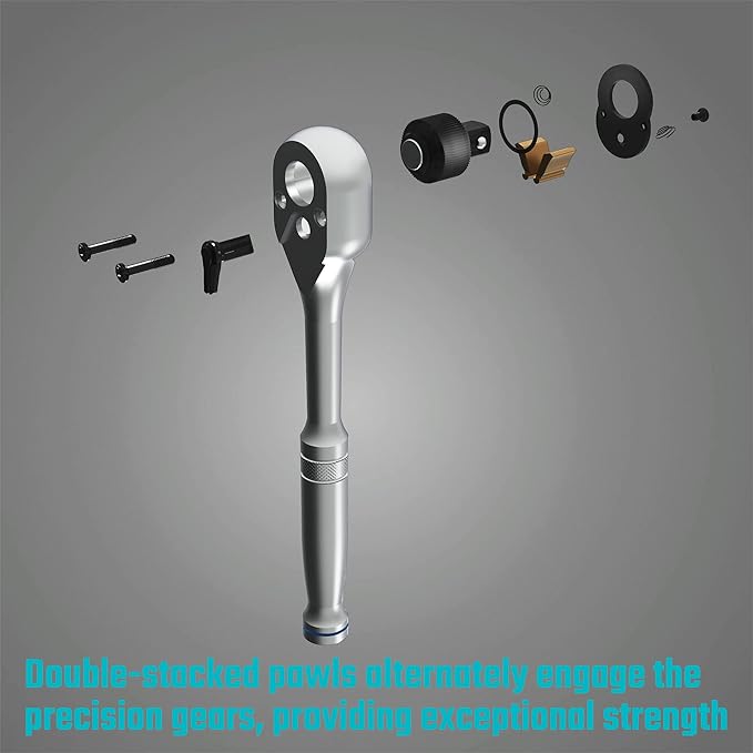 DURATECH 3/8-Inch Drive Ratchet, Quick-Release Ratchet Wrench, 72-Tooth, Reversible Switch, Full-Polished Chrome Plating, Alloy Steel