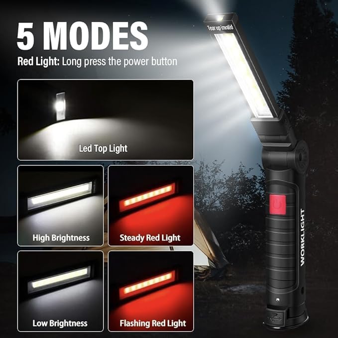 Tool Fathers Day Dad Gifts for Men Him Husband, LED Rechargeable Work Light for Mechanic with Magnetic Base Hook, Grill Light Inspection Flashlight 5 Modes 360° Rotate Car Repair Emergency Birthday