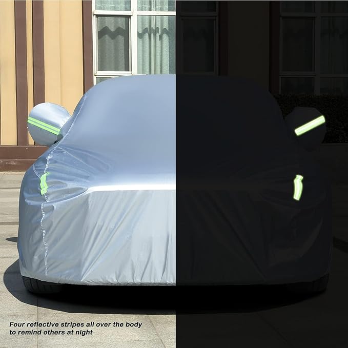Tecoom Hard Shell Car Cover Oxford Fabric Waterproof UV-Proof Windproof with Door Zipper Design, All Weather Indoor Outdoor Fit for Sedan 201–210 Inches