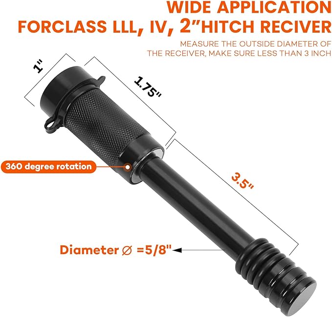 Trailer Hitch Lock - Fits 2" Receiver Tubes, Class III & IV Hitch Receivers, Anti-Theft Trailer Receiver Lock 5/8" Dia Locking Receiver Pin (3.5" Effective Length)