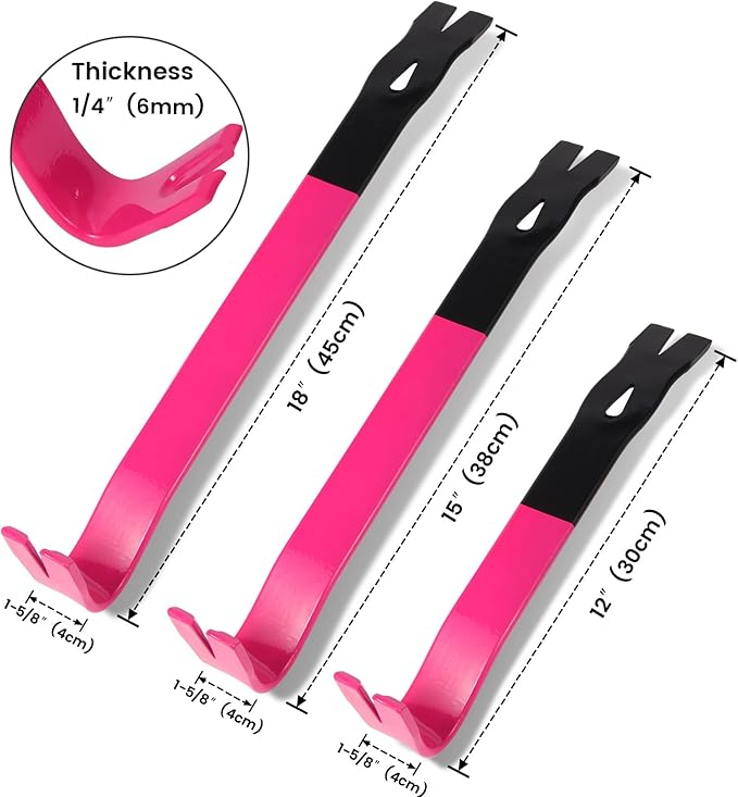 15'' Flat Pry Bar Crow Bar Nail Puller, Pink Black Color Angled Curved Head Metal Wood Board Tire Removing Wrecking Prying Tool Heavy Duty