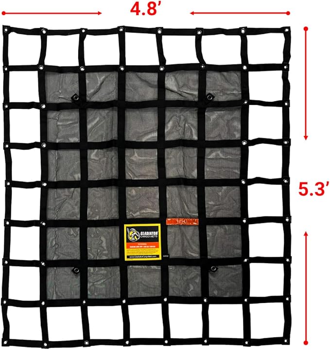 Gladiator Cargo Nets- Heavy Duty Cargo Net -Truck Accesories-Truck organizer -Bed Cover-Interior- Roof Rack-Trunk organizer-Cargo Net Offroad-SUV -Rubicon -Camping-(WLL)1,500 lbs (GRN-100) 4.8' x 5.3'