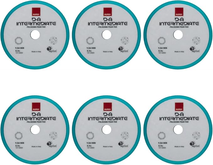 RUPES 180mm Pack of 6 Light Blue D-A Intermediate Foam Polishing Pads Ideal for Moderate to Fine Paint Correction & Gloss Enhancement | Compatible with 6" Backing Plate