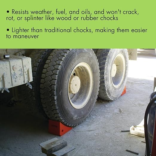 Checkers Roped Pair of Large Wheel Chocks for 32-46" Tires, Heavy Duty Wheel Chock for Semi Trucks, Utility, Tractor Trailer, 50k lb Load Capacity, Made in The USA, Polyurethane, UC1500-4.5-P