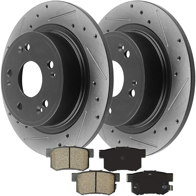 Front and Rear Front Brake Rotors + Ceramic Brake Pads Kit Replacement for 2003-2007 Honda Accord - Driver & Passenger Side - All Clips and Hardwares Included