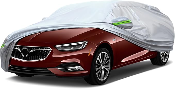 Full Car Cover Universal 6 Layers Outdoor Thicked All Weather Cover, Sunshield, Waterproof, Snow Proof, UV Proof, Scratch Proof, Bird Droppings, 6 Reflective Strips, Fits Sedans up 197"-208"