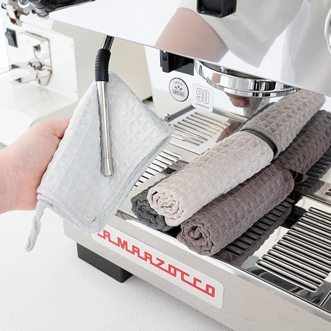watchget Barista Micro Cloth 6 Pack, Microfiber Barista Cleaning Towels Microfiber Waffle Weave Kitchen Dish Cloth Coffee Bar Towel Coffee Machine Cleaning Cloth, Brown(12"x12")