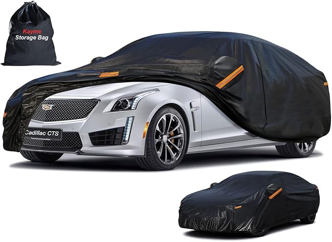 Kayme 7 Layers Car Cover Custom Fit for Cadillac CTS (2003-2014) Waterproof All Weather for Automobiles, Outdoor Full Cover Rain Sun UV Protection.Black