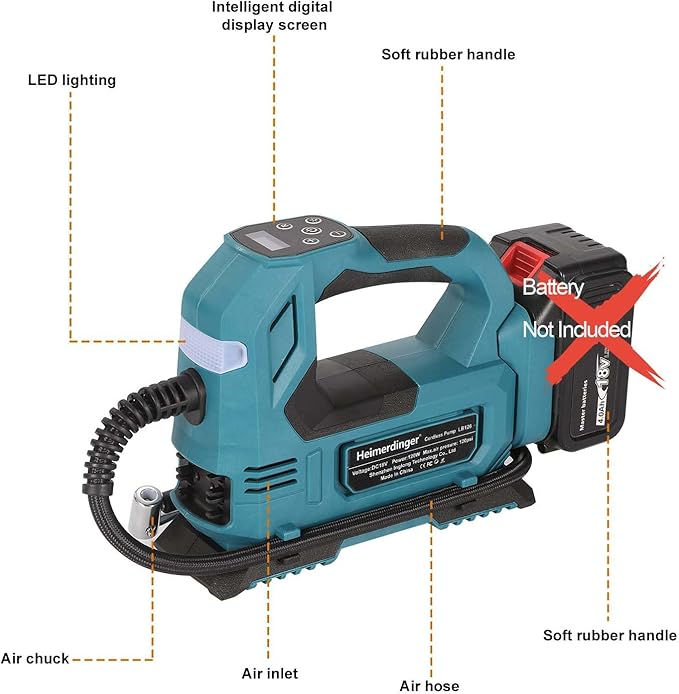 Cordless Tire Inflator Air Compressor Compatible with Makita 18V Battery, 120W Digital Air Pump, 120PSI, Dual Power Mode-Battery Not Included