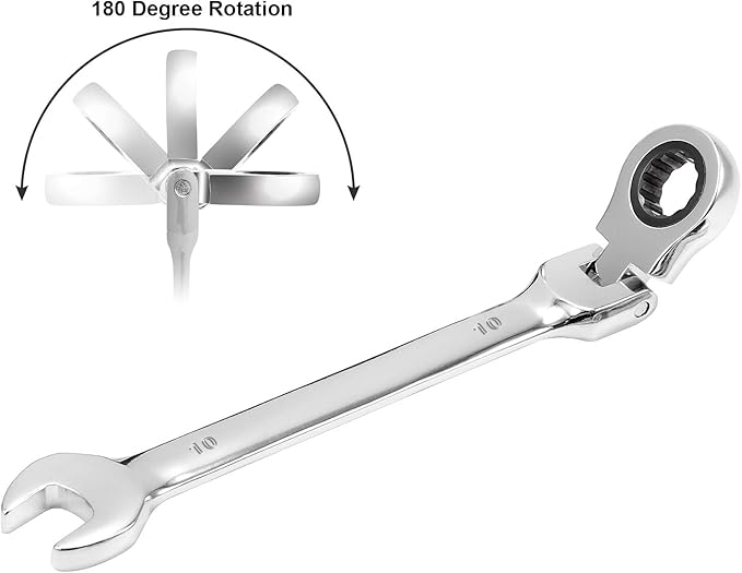 KINJOEK 2 PCS 10mm 12PT Flex Head Ratchet Wrench, 10mm Ratchet Wrench Metric Ratcheting Wrench Set with 5° Movement and 72 Teeth for Projects with Tight Space