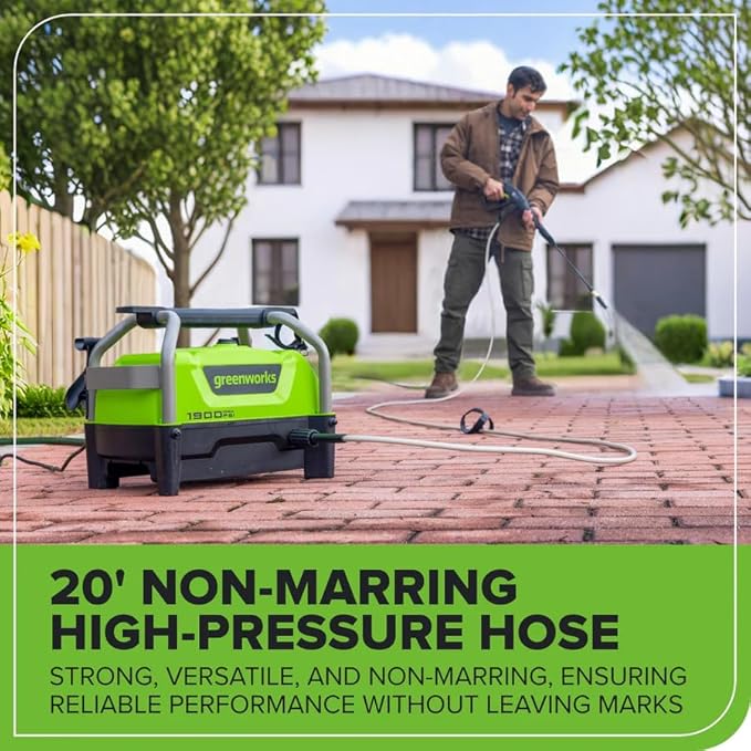 Greenworks 1900 PSI (SGS Certified) 1.2 GPM 13Amp Portable Compact Electric Pressure Washer, Power Washer for Cars, Driveways, Patios, Patio Furniture & Around Pools
