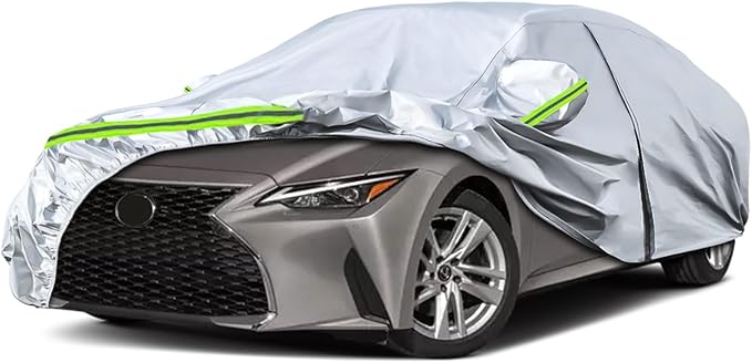 Waterproof Car Covers Replace for 2005-2025 Lexus IS250 IS300 IS350, 6 Layers Silver All Weather Custom-fit Car Cover with Zipper Door & Windproof Bands for Snow Rain Dust Hail Protection