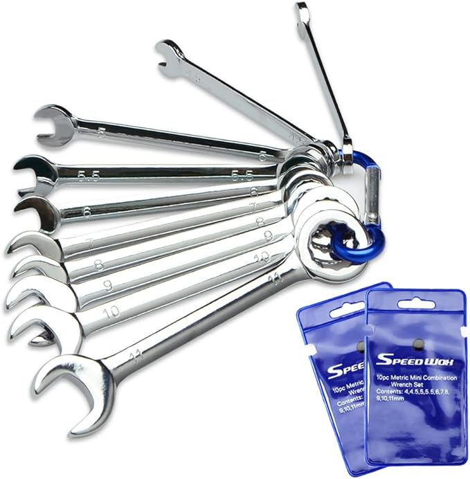 SPEEDWOX Mini Wrench Set Metric 10 Pcs Ignition Wrench Sets 4mm-11mm Open End and Box End Combination Spanner Wrench Set with Storage Pouches and Key Chains for Assembling Furniture Small Equipment