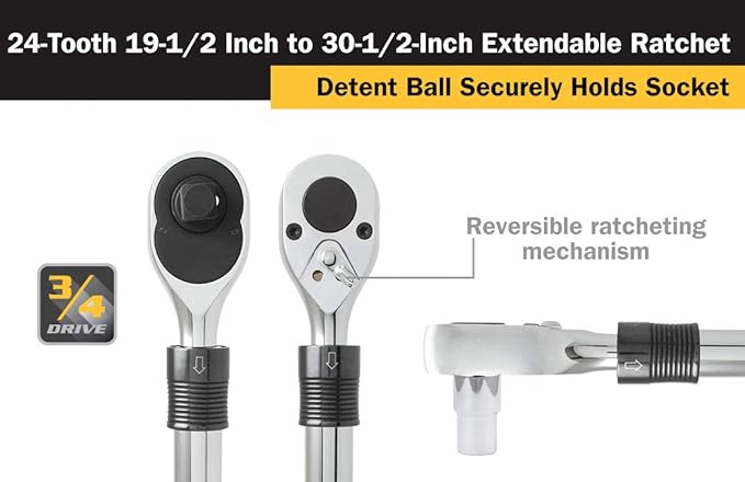 Titan 12072 3/4-Inch Drive x 19-1/2 to 30-1/2-Inch 24-Tooth Extendable Ratchet