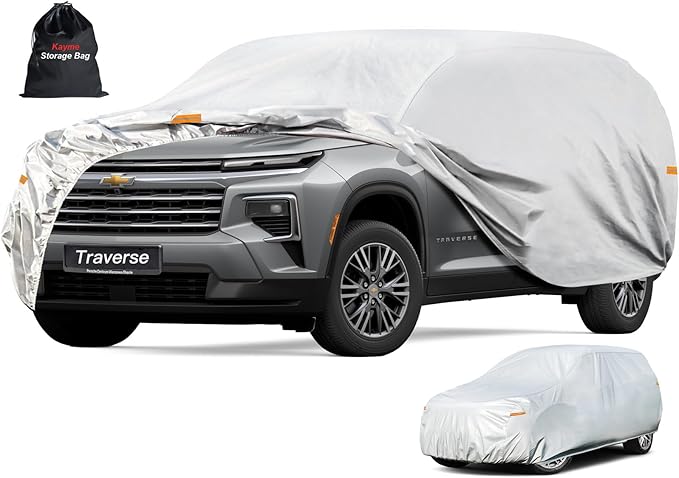 Kayme 6 Layers SUV Car Cover Custom Fit for Chevrolet Chevy Traverse (2009-2025) Waterproof All Weather for Automobiles, Outdoor Full Cover Rain Sun UV Protection.Silver