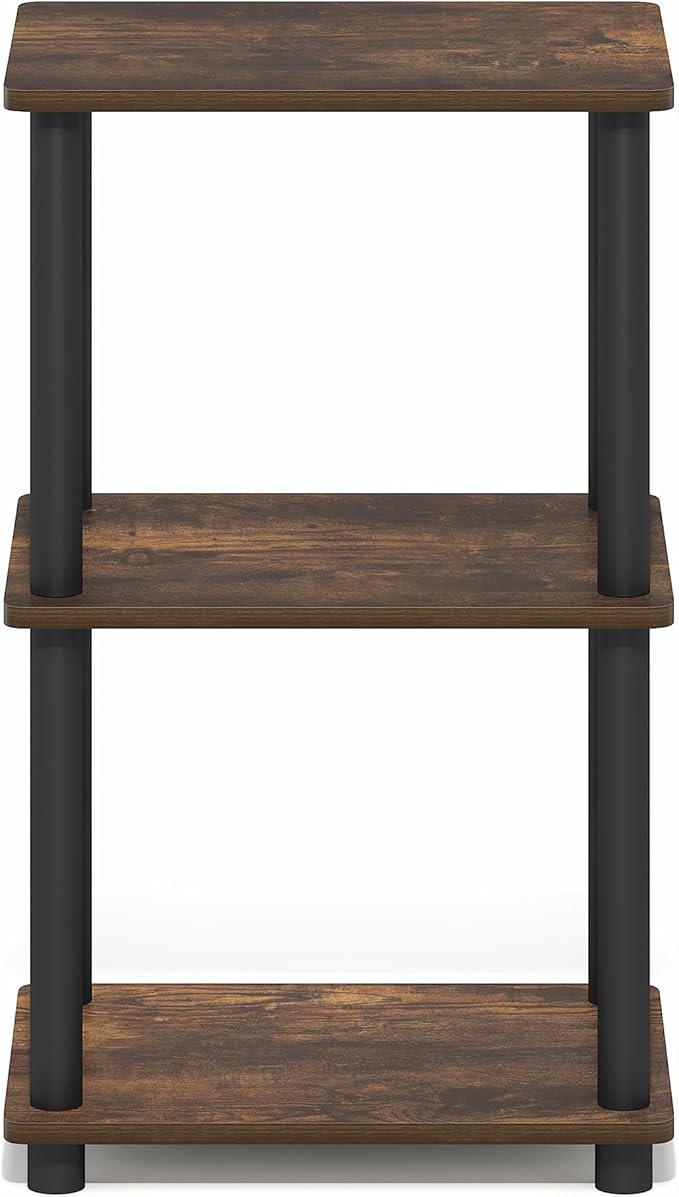 Furinno Turn-N-Tube Storage Shelves, 3-Tier Open Frame Book Shelf, Standing Corner Shelf, Toolless Assembly, Open Shelves, for Organization and Storage, Living Room, Garage, Home Office, Amber Pine