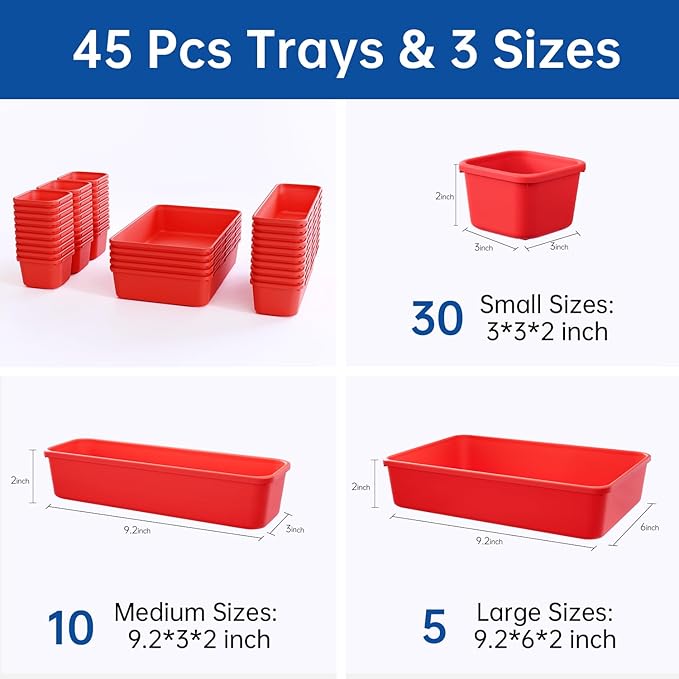 45 Pack Tool Box Organizer Tool Tray Dividers, Toolbox Drawer Organizers Storage Trays for Rolling Tool Chest, Work Bench Cabinet Bins, Hardware Parts Screw Nut Bolt Small Tools Organization - Red