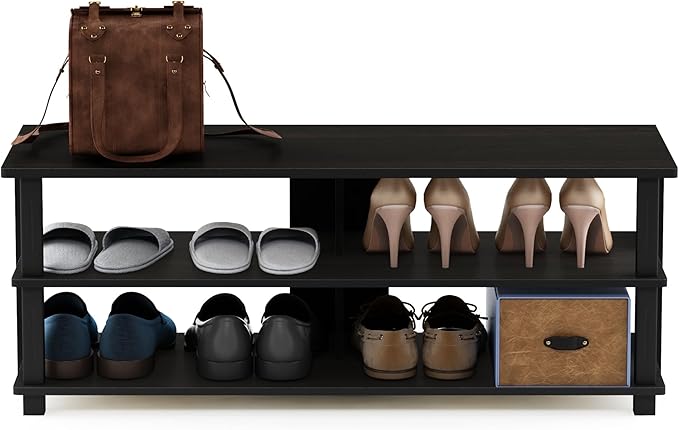 Furinno Turn-N-Tube Shoe Rack, 3-Tier Shoe Organizer, Compact Shoe Storage with Open Shelves, 15.5 x 41.1 x 15.8, for Closet Entryway, Office, Garage, Espresso/Black