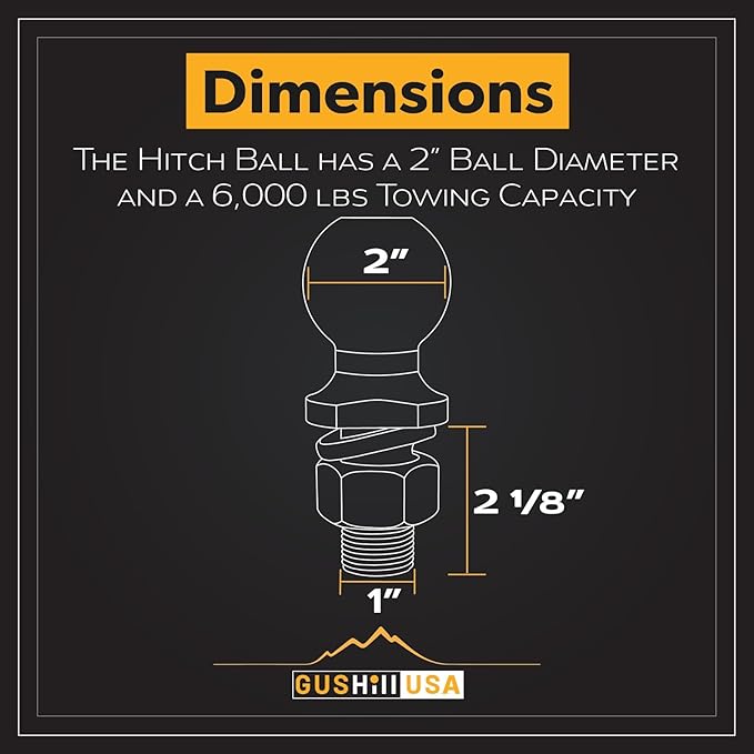 GusHill USA GH40004 Chrome Trailer Hitch Ball, 6,000 lbs, 2-Inch Diameter, 1 x 2 -Inch Shank