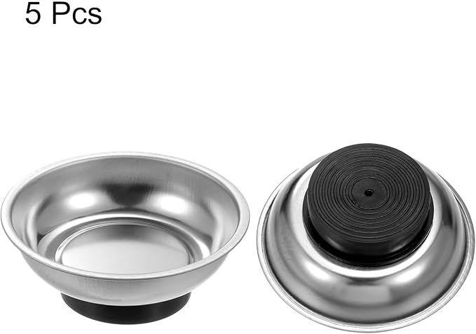 HARFINGTON 5pcs Round Magnetic Tray 3" x 1" Stainless Steel Magnet Tool Tray Parts Holder for Socket Screw Nuts Bolts Pin Washers Metal Parts