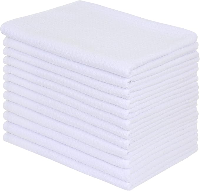 VIVOTE Microfiber Kitchen Towels Waffle Weave Kitchen Dish Towels Super Absorbent Soft Fast Drying Dish Cloths Reusable Cleaning Cloths Kitchen Hand Towels Tea Towels 12Pack White 16 Inch X 24 Inch
