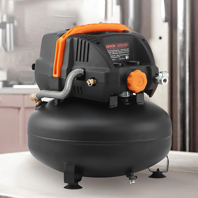 VEVOR 6 Gallon Air Compressor, 1.7HP 2.3CFM @ 90PSI Portable Pancake Air Compressor & 150PSI Max Working Pressure, Oil-Free Compressor Tank for Tire Inflation, Spray Painting, Woodwork Nailing, 120V