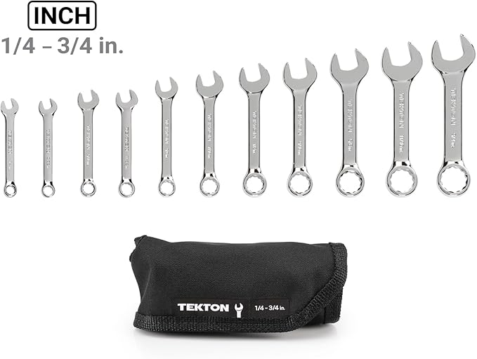 TEKTON Stubby Combination Wrench Set with Roll, 11-Piece (1/4-3/4 in.) | WCB94401