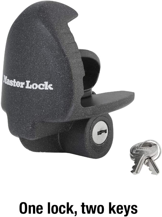 Master Lock Black Universal Size Trailer Hitch Lock, Trailer Coupler Lock for Securing RV’s, Horse Trailers, Tool Trailers and More, 379ATPY