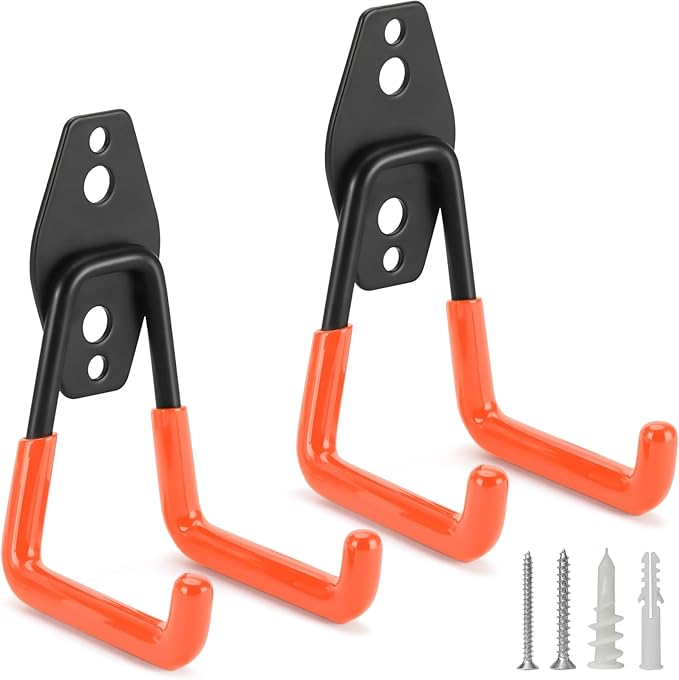 2 Pack Heavy Duty Garage Hooks Storage Organizer Wall Mount Power and Garden Tool Hangers, for Hanging Ladders, Ropes, Hose, Bulk Items