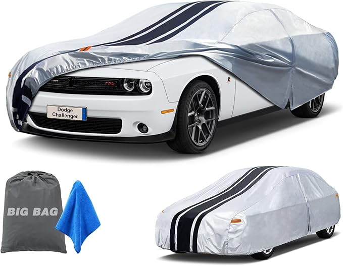 Car Cover Custom Fit for Dodge Challenger Sedan (2008-2025), Waterproof All Weather for Automobiles Full Exterior Cover Rain Sun Snow UV Protector.