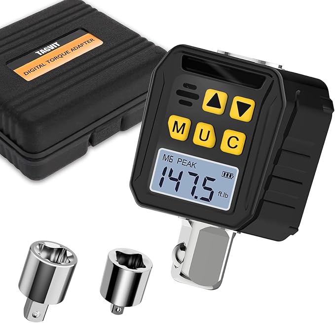 1/2” Drive Digital Torque Adapter, 7.38-147.5 Ft-lb/10-200 Nm Digital Torque Wrench Converter with 3/8" and 1/4" Adapters for Bicycle Motorcycle Car Repair